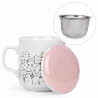 Tea cup with lid &amp; infuser, kitty