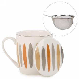 Tea cup with infuser &amp; striped lid